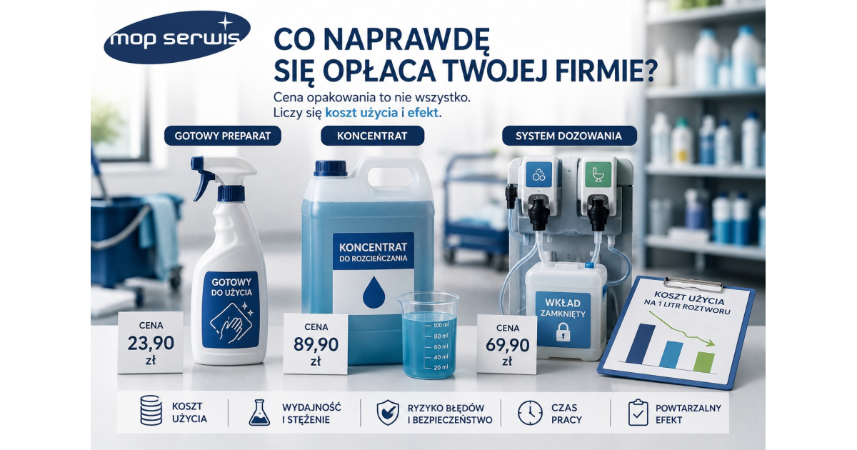 Koncentraty, systemy dozowania i gotowe preparaty – porównanie kosztów profesjonalnej chemii dla firm